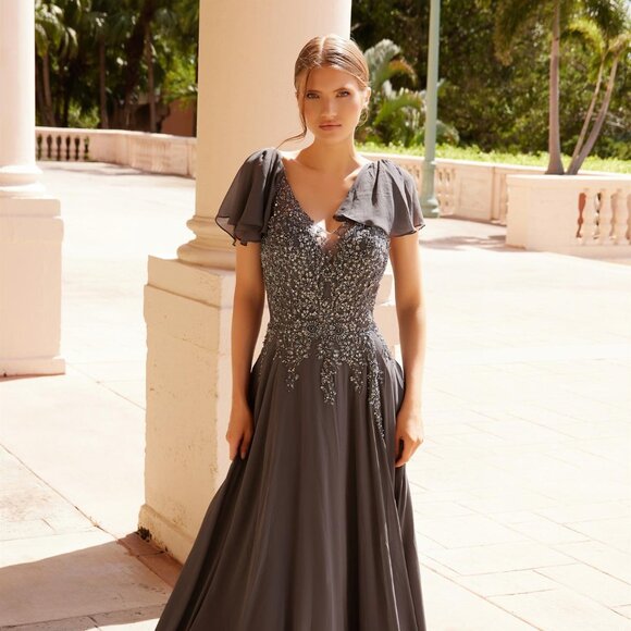 NEW FORMAL A-LINE SLEEVELESS MOB DRESS W/ OVERLAY STRAPS & SEQUINS NX MJ132 - Picture 4 of 9